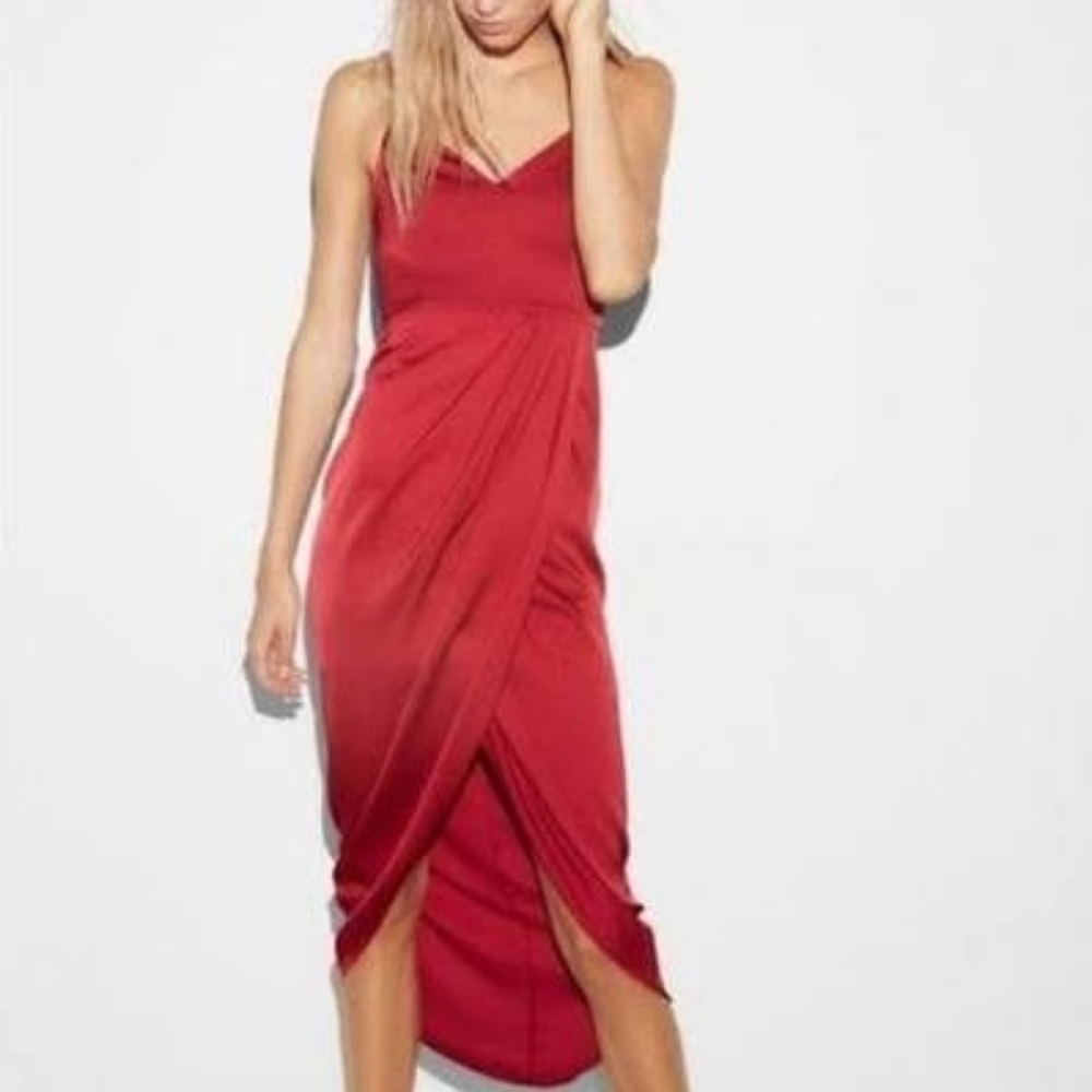 Express Red Satin Wrap Maxi Dress